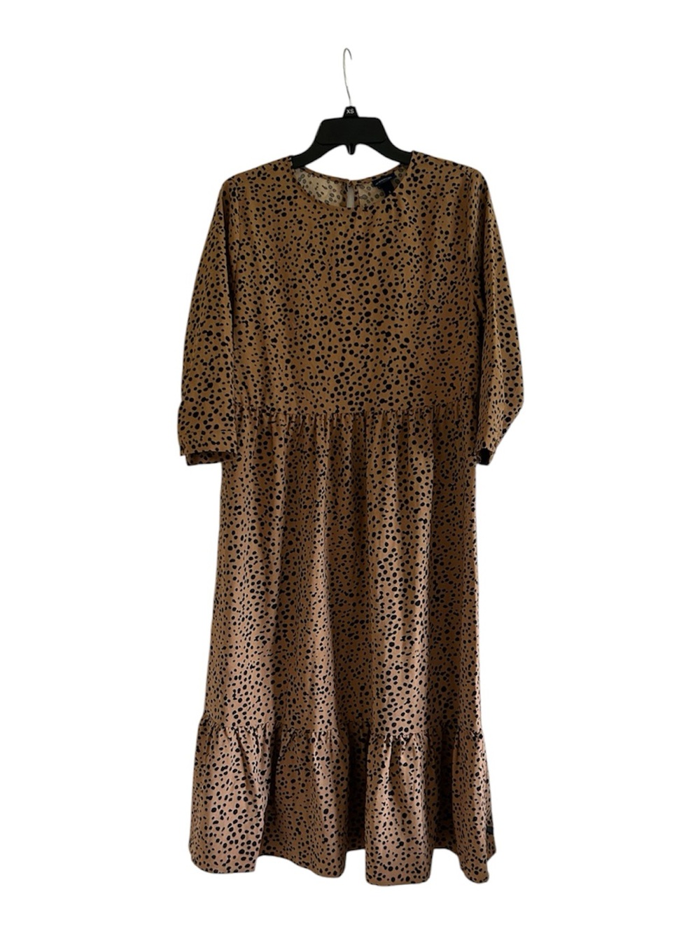 Scoop Polka Dot Tiered Brown and Black Size Small Short Sleeve Maxi Dress
